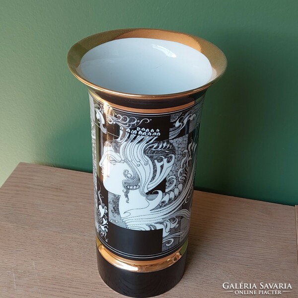 Szász Endre Hollóházi porcelán váza 26 cm