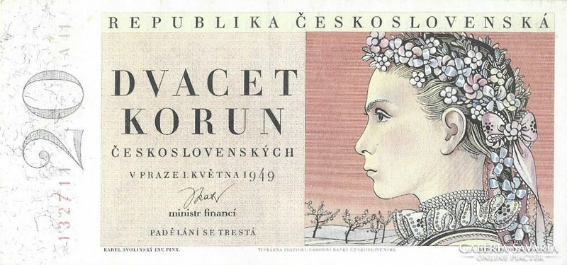 20 korun korona 1949 Csehszlovákia Gyönyörű