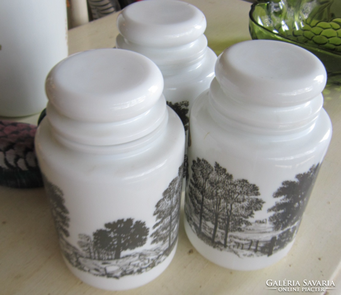 3 large milk glass containers