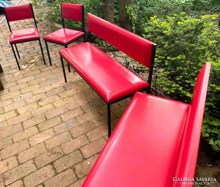 Red faux leather kitchen seating, benches, chairs, retro, genuine seventies