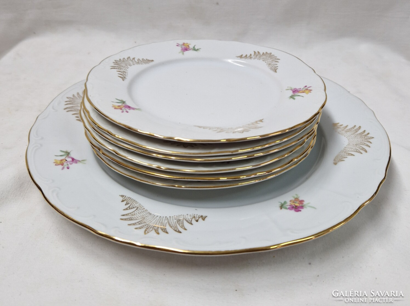 Mz Czechoslovak six-person flower pattern richly gilded porcelain cake set flawless