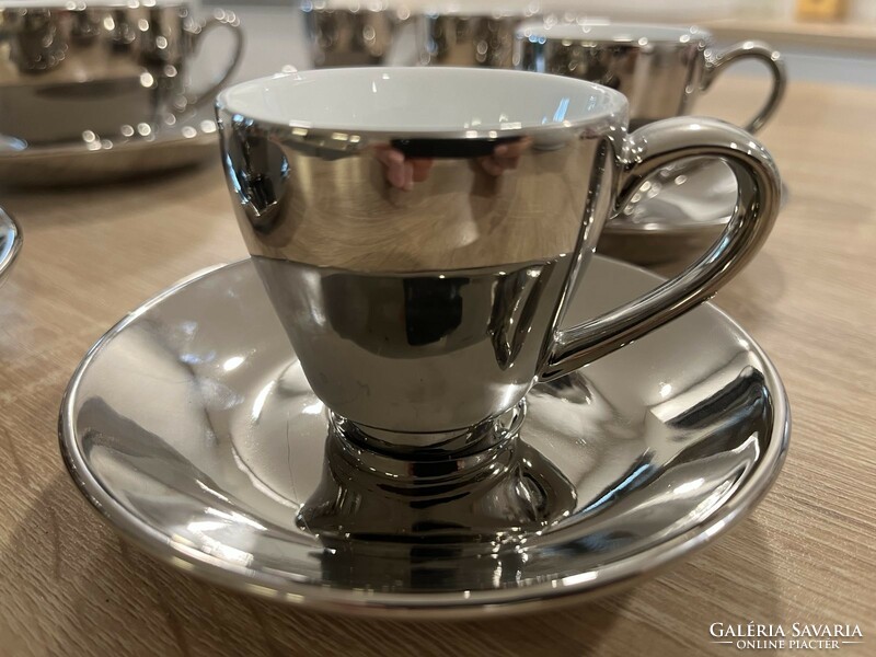 Shiny inox or silver porcelain coffee and tea cup + base la cafetiere