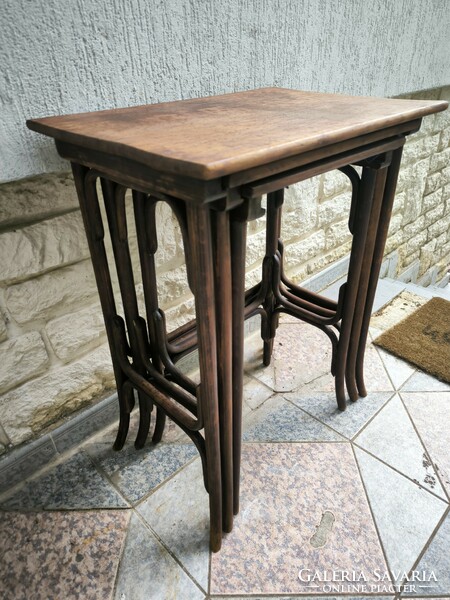Antique 3-part thonet furniture storage laptop coffee service tables can be pushed together, art nouveau