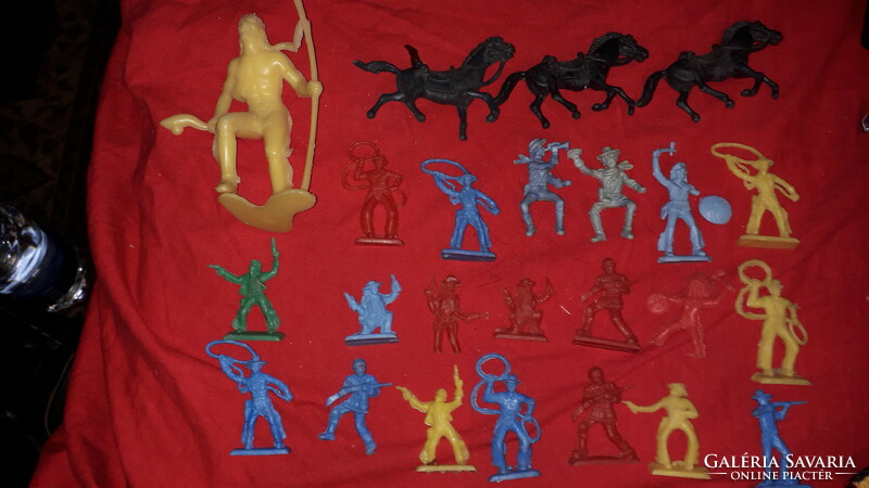 1970.Retro traffic goods plastic toy soldiers western Indians cowboys riders together according to the pictures