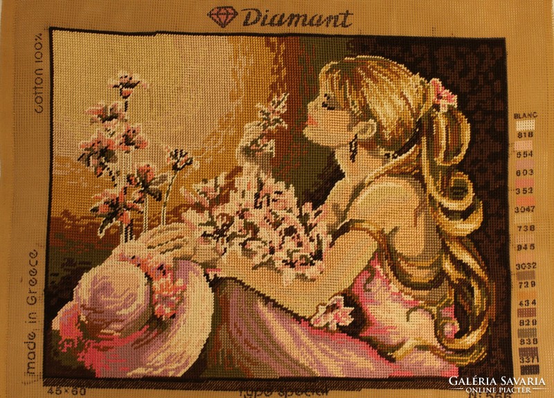 Girl with a bouquet tapestry, tapestry