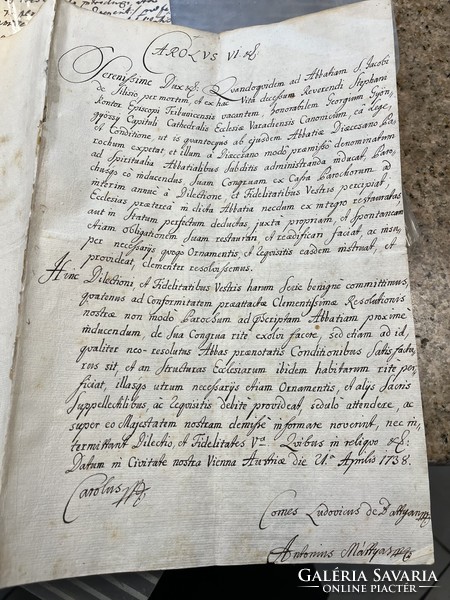 1738!!! III. A document signed by King Charles of Hungary!!!