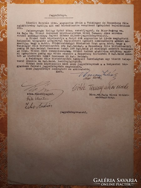 1940. Protocol on the negotiation of the Jewish estates in Borota 3.