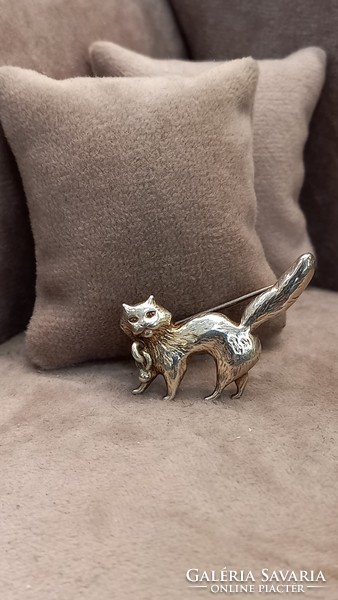 Antique silver brooch cat
