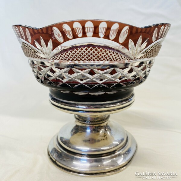Antique silver base burgundy crystal goblet