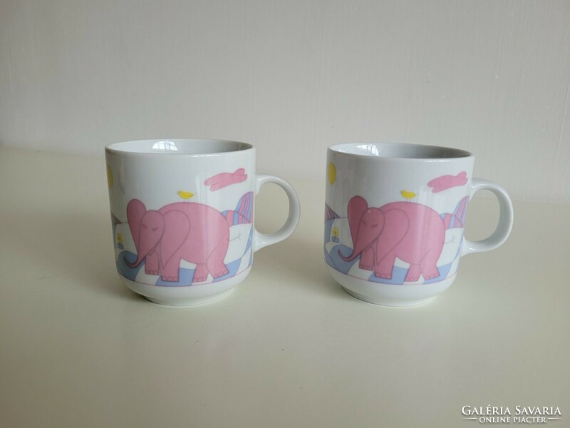 Retro lowland porcelain children's mug pink elephant pattern 2 pcs