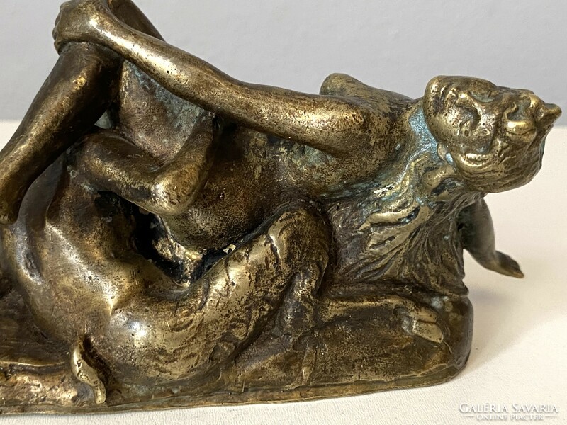Faun and nymph making love erotic antique bronze statue
