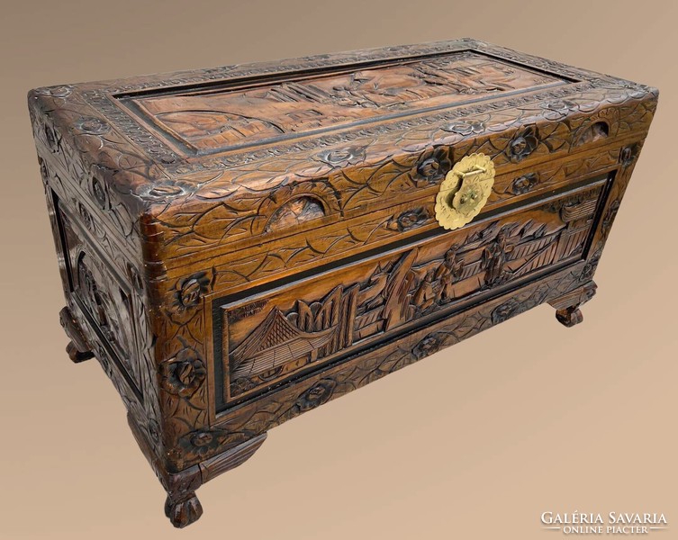 Carved Chinese wooden chest