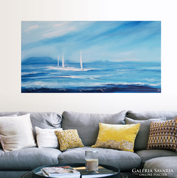 Balaton sailing - landscape painting by Kuzma Lilla