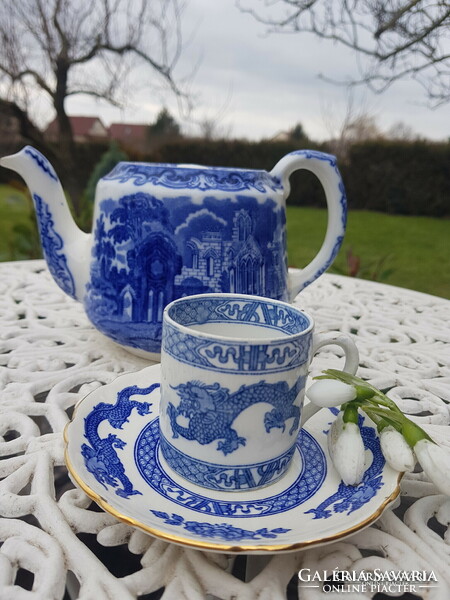 Blue scene English coffee cup and saucer