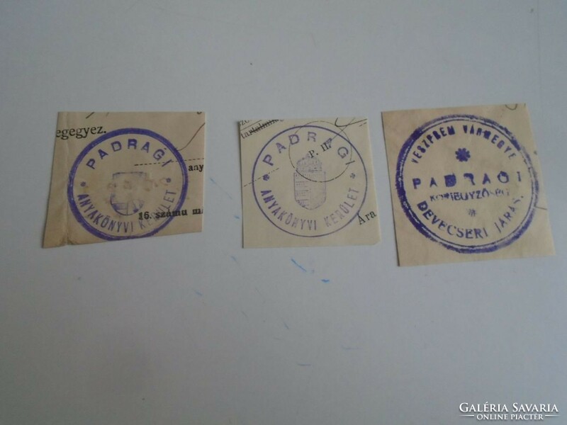 D202501 PADRAG   régi bélyegző-lenyomatok   3 db.   kb 1900-1950's