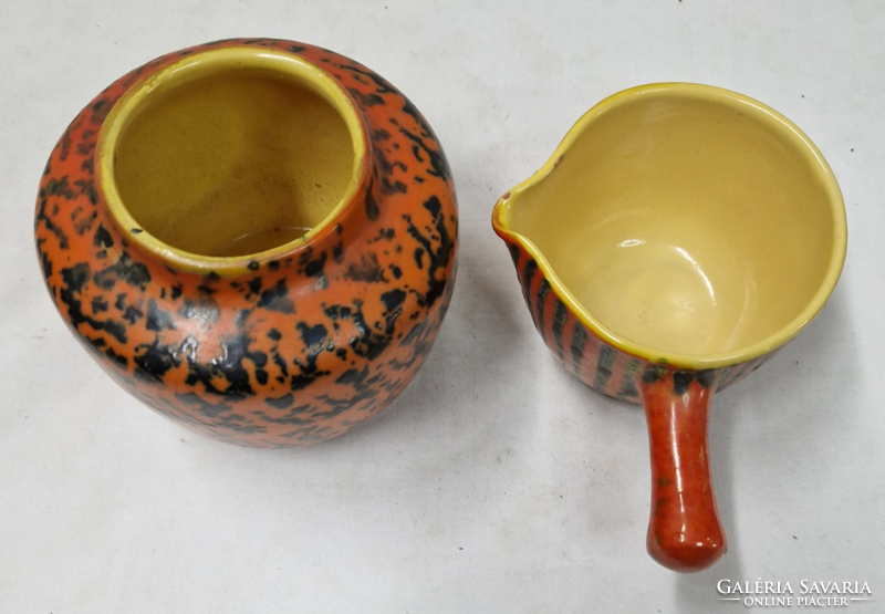 Tófej, marked, retro, applied art, glazed, ceramic vase and spout together in perfect condition