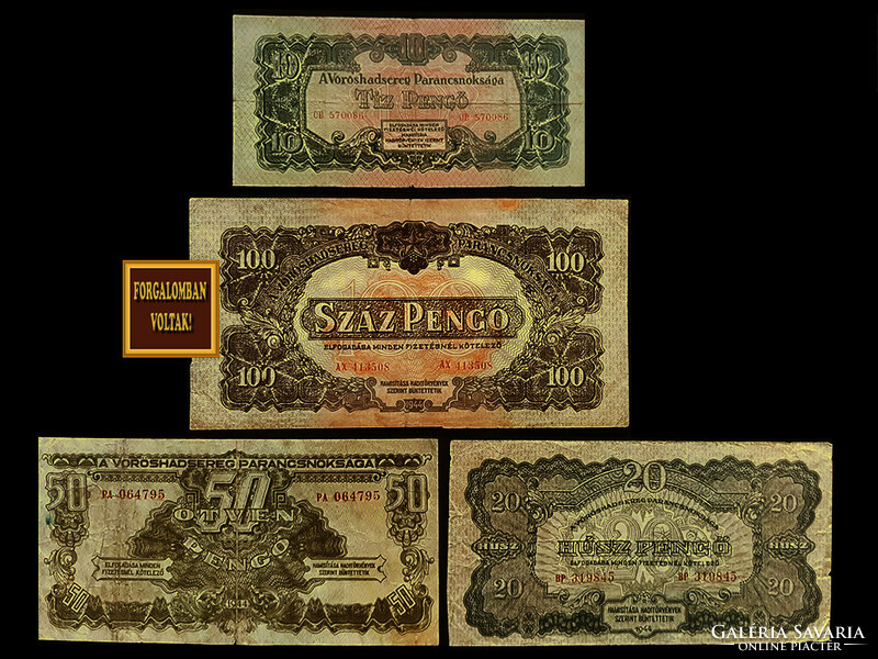 Vh.. 10 - 20 - 50 - 100 pengős issued by the Red Army!