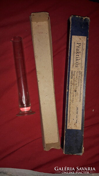 Antique German laboratory long measuring beautiful glass cylindrical flask 20cm + box according to pictures