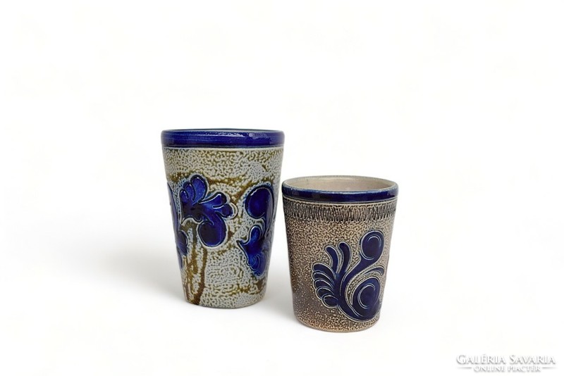 Vintage ceramic glasses with blue paint