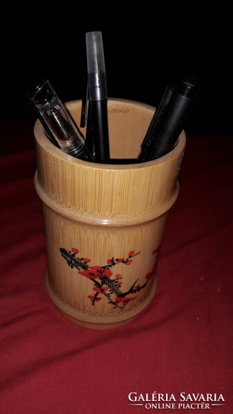 Gyönyörű KELETI lakkozott bambusz kézzel festett CSERESZNYEVIRÁG dísz IRON TARTÓ 16 cm képek szerint