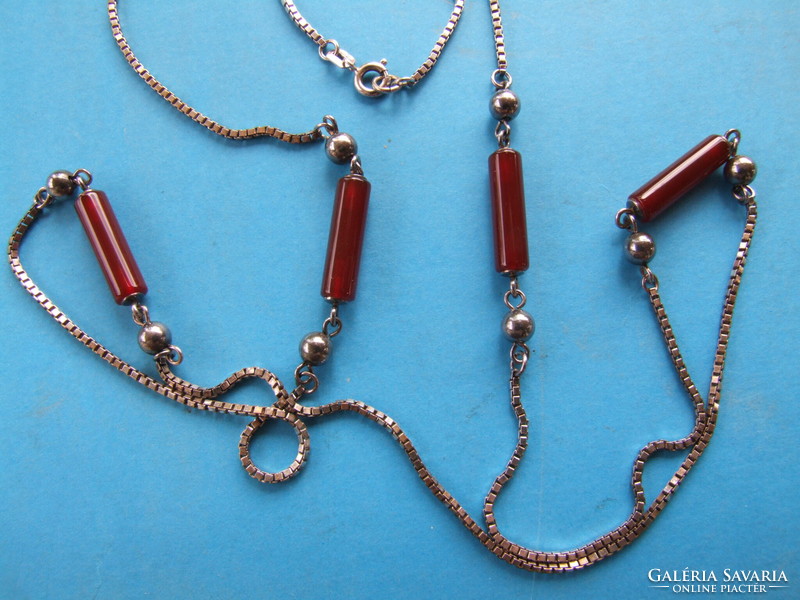 Silver necklace with carnelian (220426)