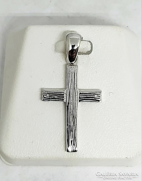 Silver cross pendant, wood effect, 925 silver new jewelry