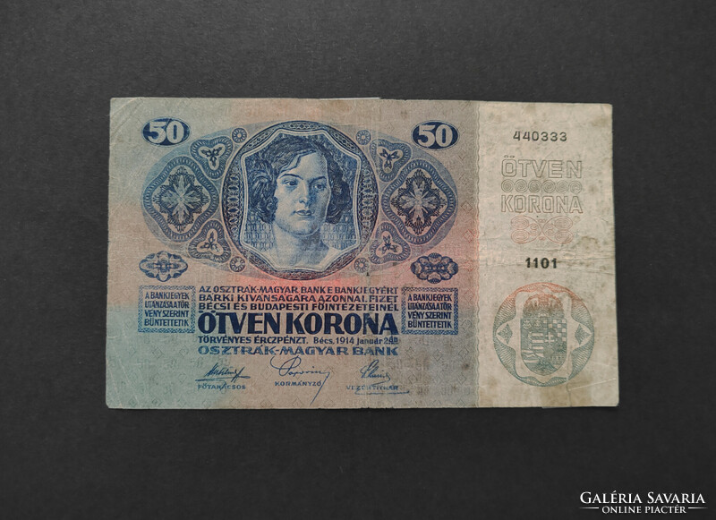 50 Korona 1914, VG+ (két kis ragasztás)