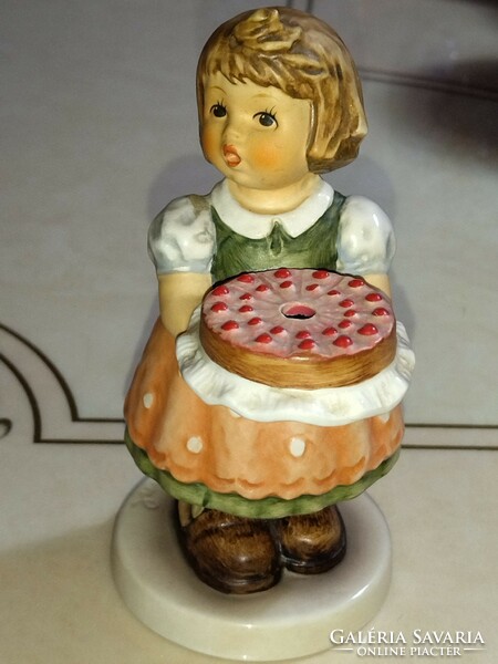 Beautiful goebel hummel birthday candle with cake for a little girl from the 1970s