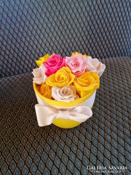 Colorful ceramic basket with flowers - decoration, ornament