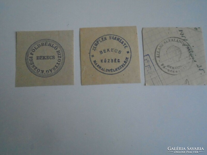 D202523  BEKECS  község -Zemplén vm.   régi bélyegző-lenyomatok  3  db.   kb 1900-1950's