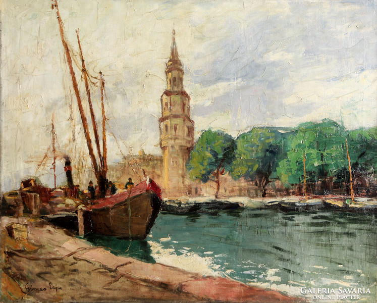 Gimes Lajos (1886-1945) - Amszterdami Kikötő | Montelbaanstoren Oude Schans