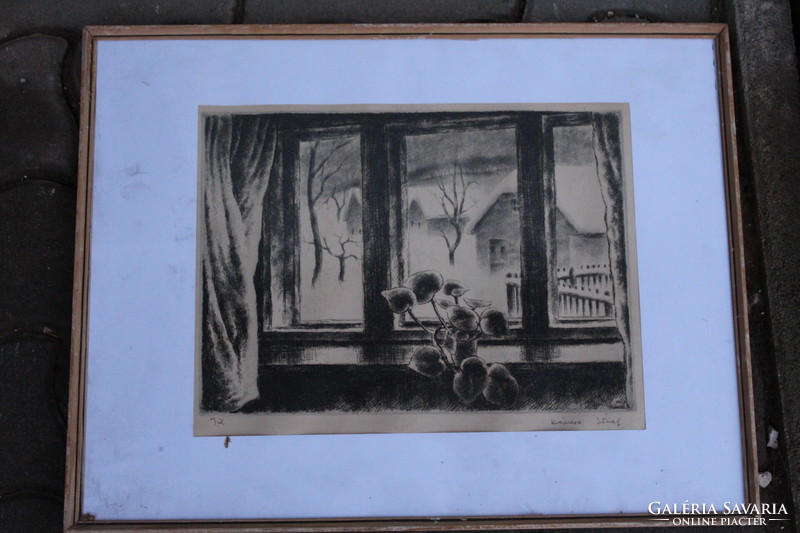 József Korusz black and white etching - 