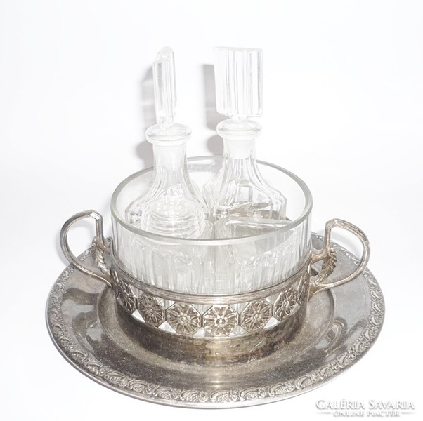 Antique table spice holder, silver-plated holder crystal inlays