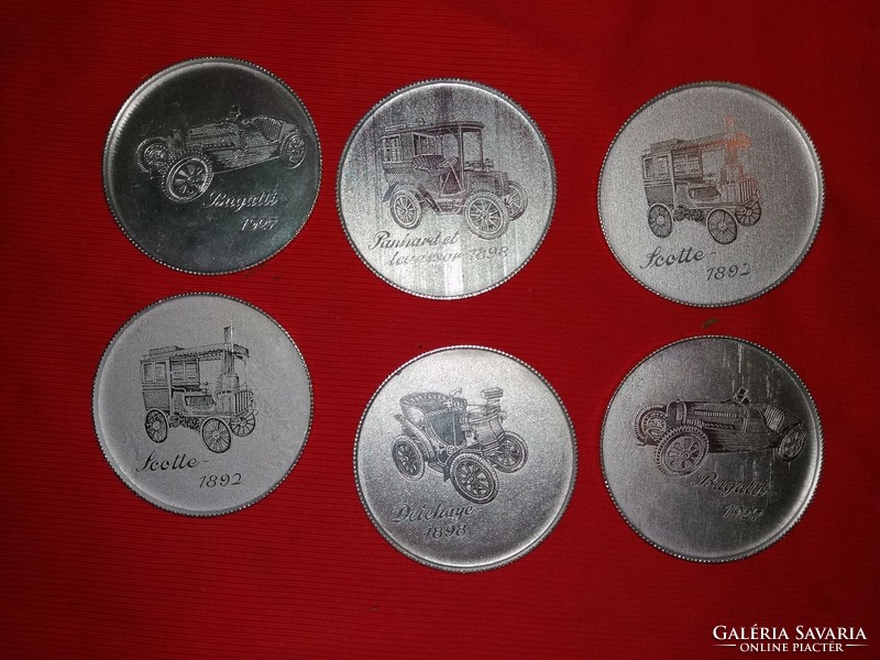 Antique sheet metal factory metal plate oldtimer cars engraved cup coaster set as shown in pictures
