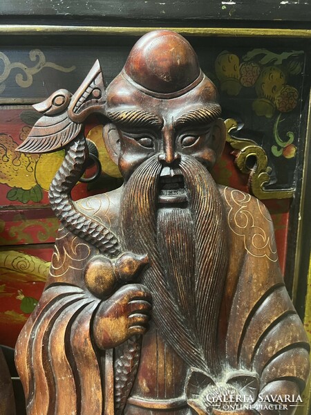 Hatalmas kínai 3 bölcs, Istenség trópusifa faragás, keleti, ázsiai, japán