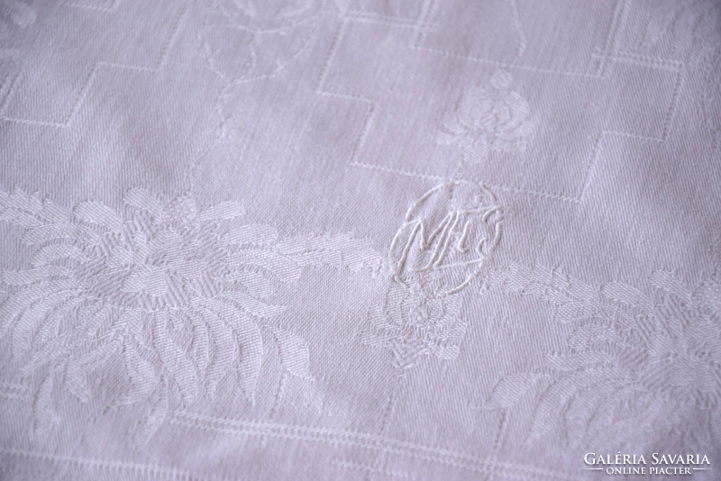 2 pcs of old antique art deco damask napkin wipe flower pattern azure 92 x 49