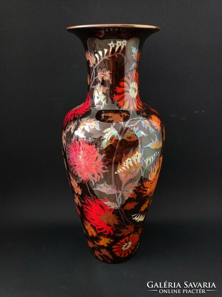 Huge, unique Zsolnay multi-flame eosin floor vase, 50cm.