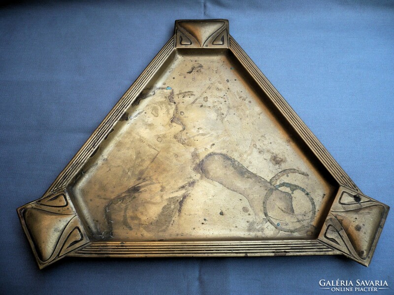 Old Art Nouveau marked albert köhler a.K & cie copper triangular tray