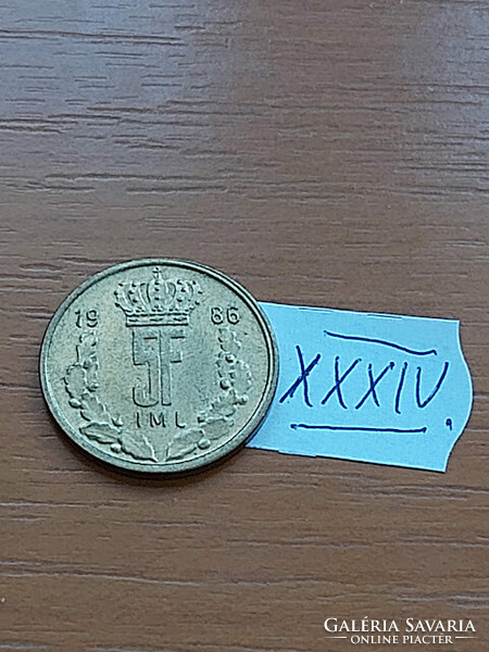 Luxembourg 5 francs 1986 iml grand duke jean i, aluminum-bronze xxxiv