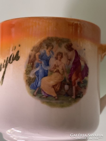 Beautiful collectible old Zsolnay scenic souvenir porcelain mug,