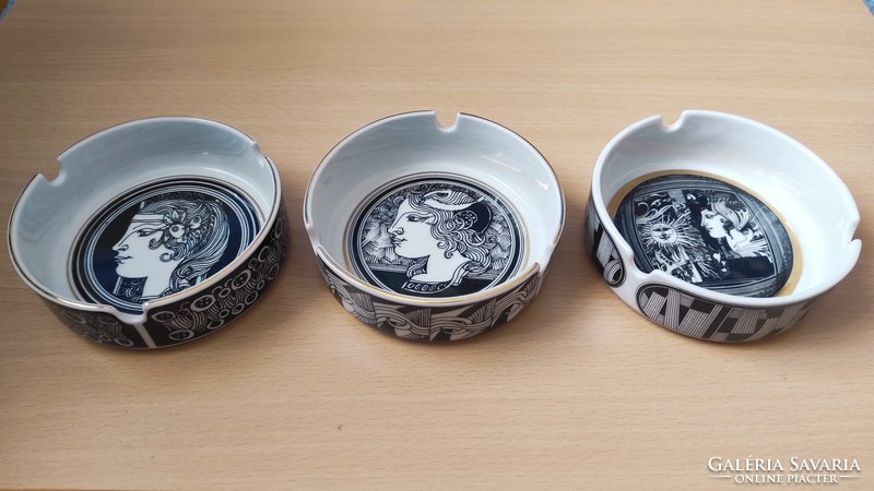 Saxon endre perfect raven house gilt porcelain ashtray / ashtray (3 pcs)