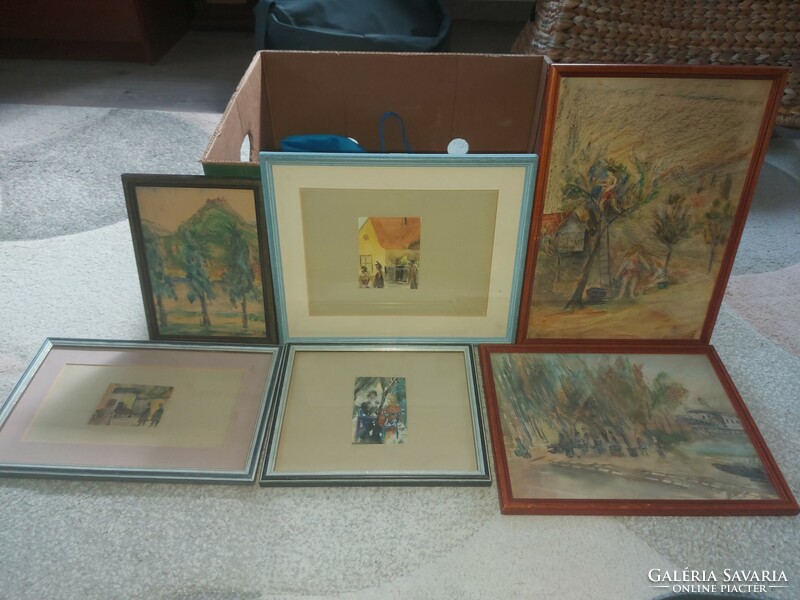 6 watercolor paintings, in beautiful frames, by one hand. Two pieces with signature, sizes on the pictures!