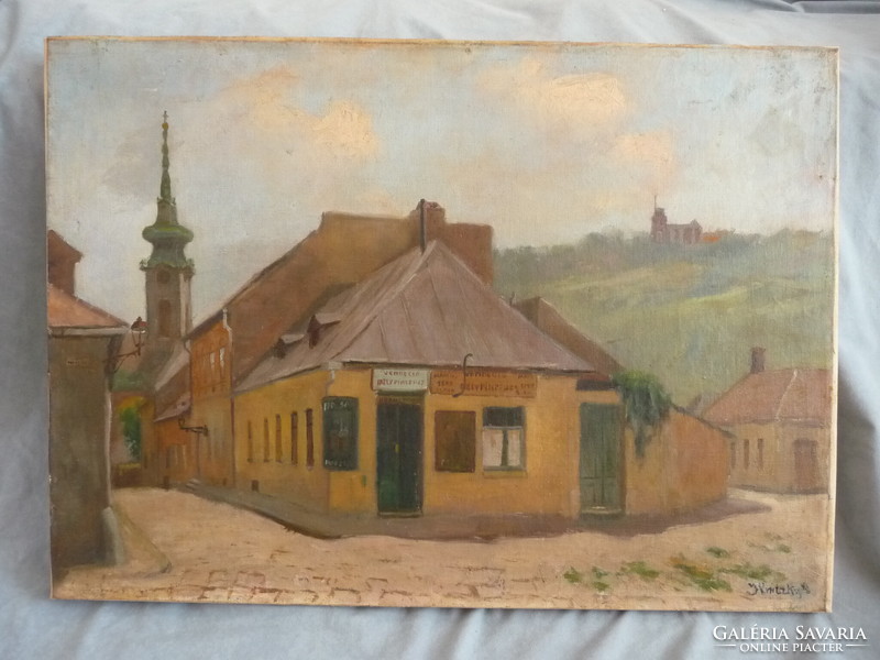 István Ilnitzky oil painting taban tavern for the deep cellar 20s duplicated oil canvas