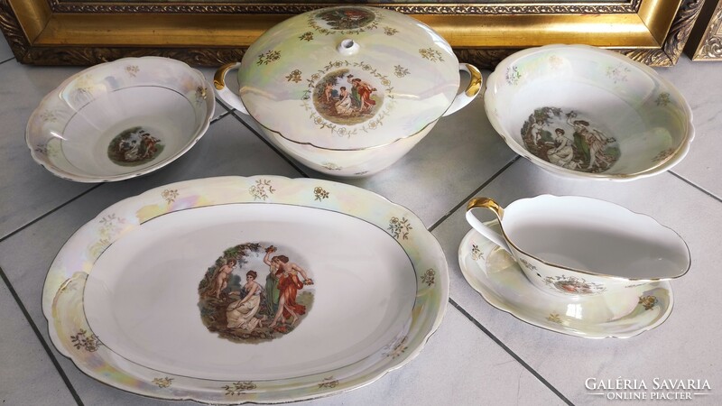 German Kahla porcelain tableware, gold-plated soup set.