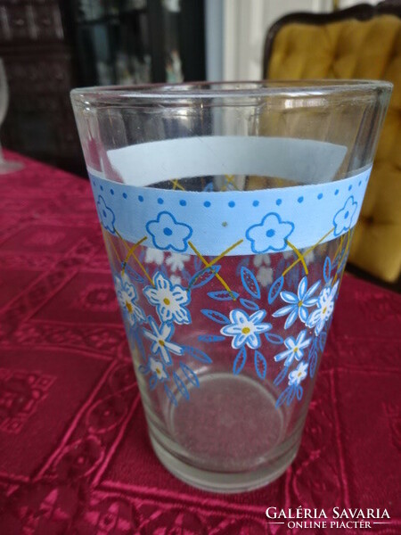 Glass cup with blue stickers, height 10.5 cm, diameter 7 cm. He has!