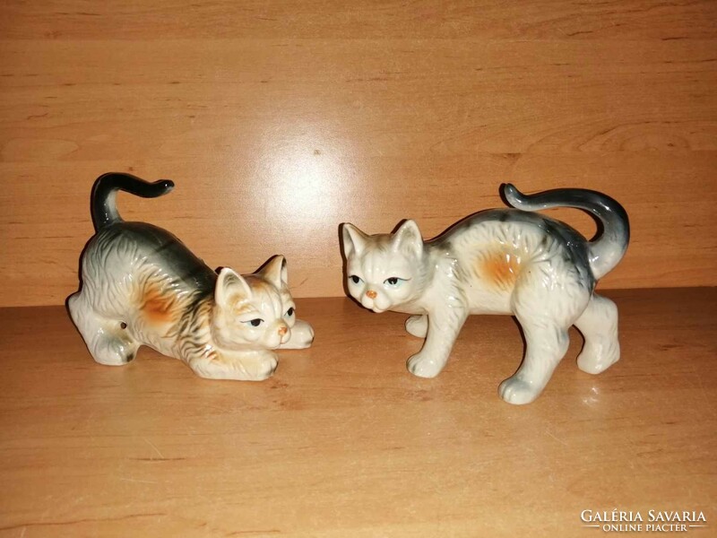 Gyönyörű kedves élethű kézi festésű német porcelán cica macska pár (po-3)