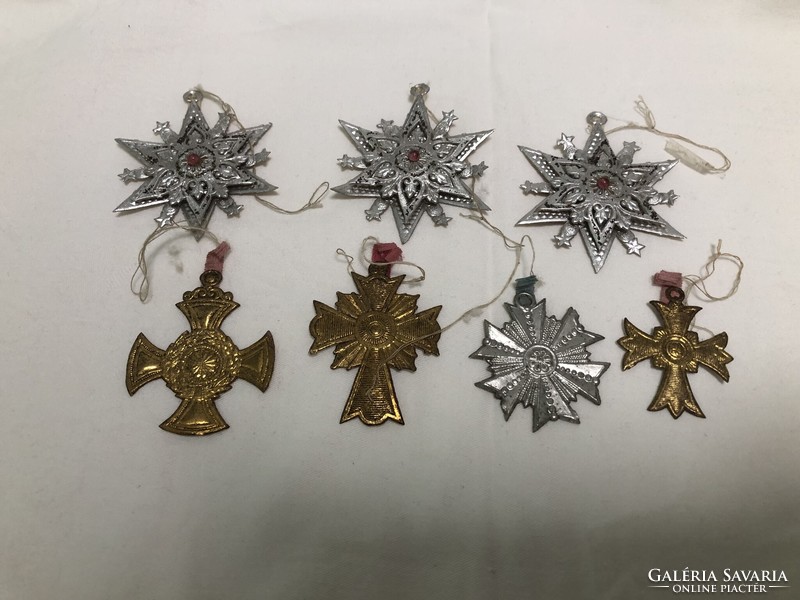 Antique Christmas tree decorations, 7 special pieces made of embossed paper