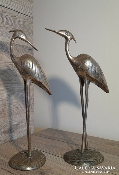 Silver-plated copper statue heron pair art deco