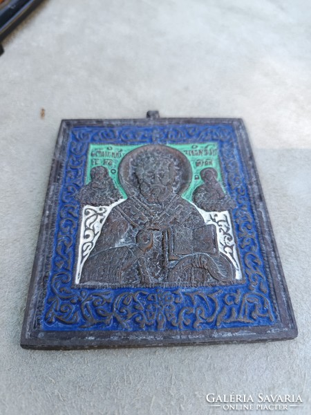 Bronz Ortodox ikon zománc díszített