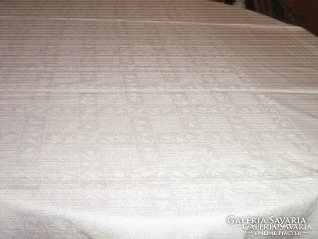 Beautiful antique vintage tulip white woven damask tablecloth